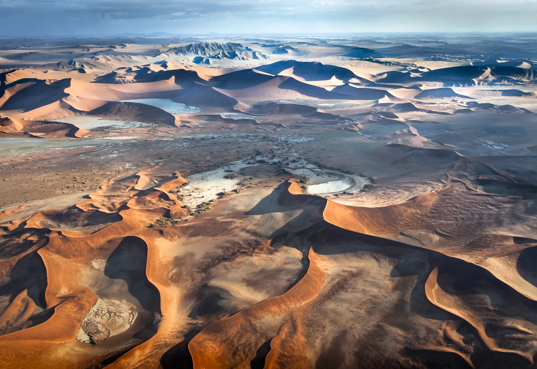 Aerial view of Namibian desert dunes
