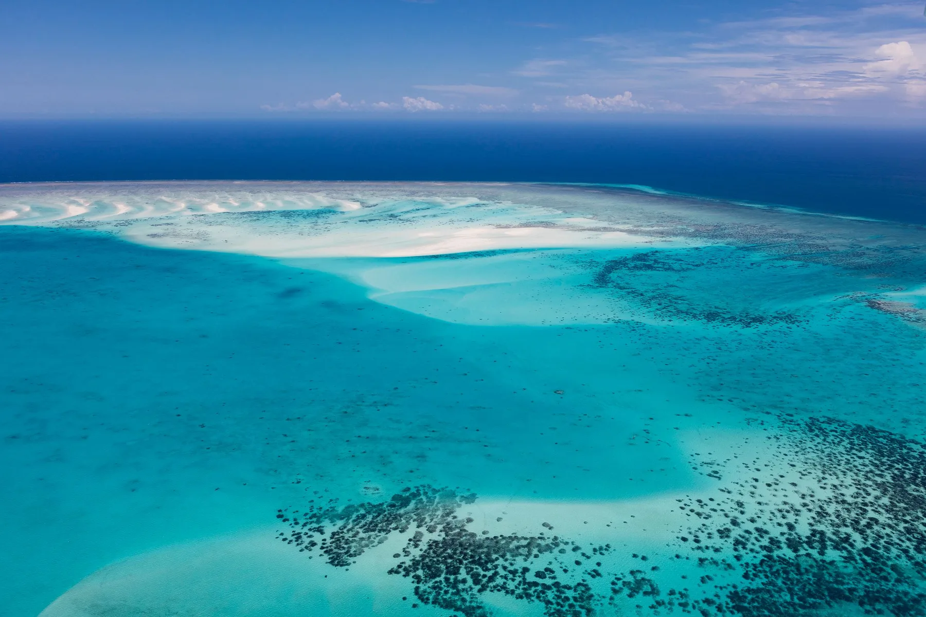 Aerial view of Mozambique sandbanks and reef