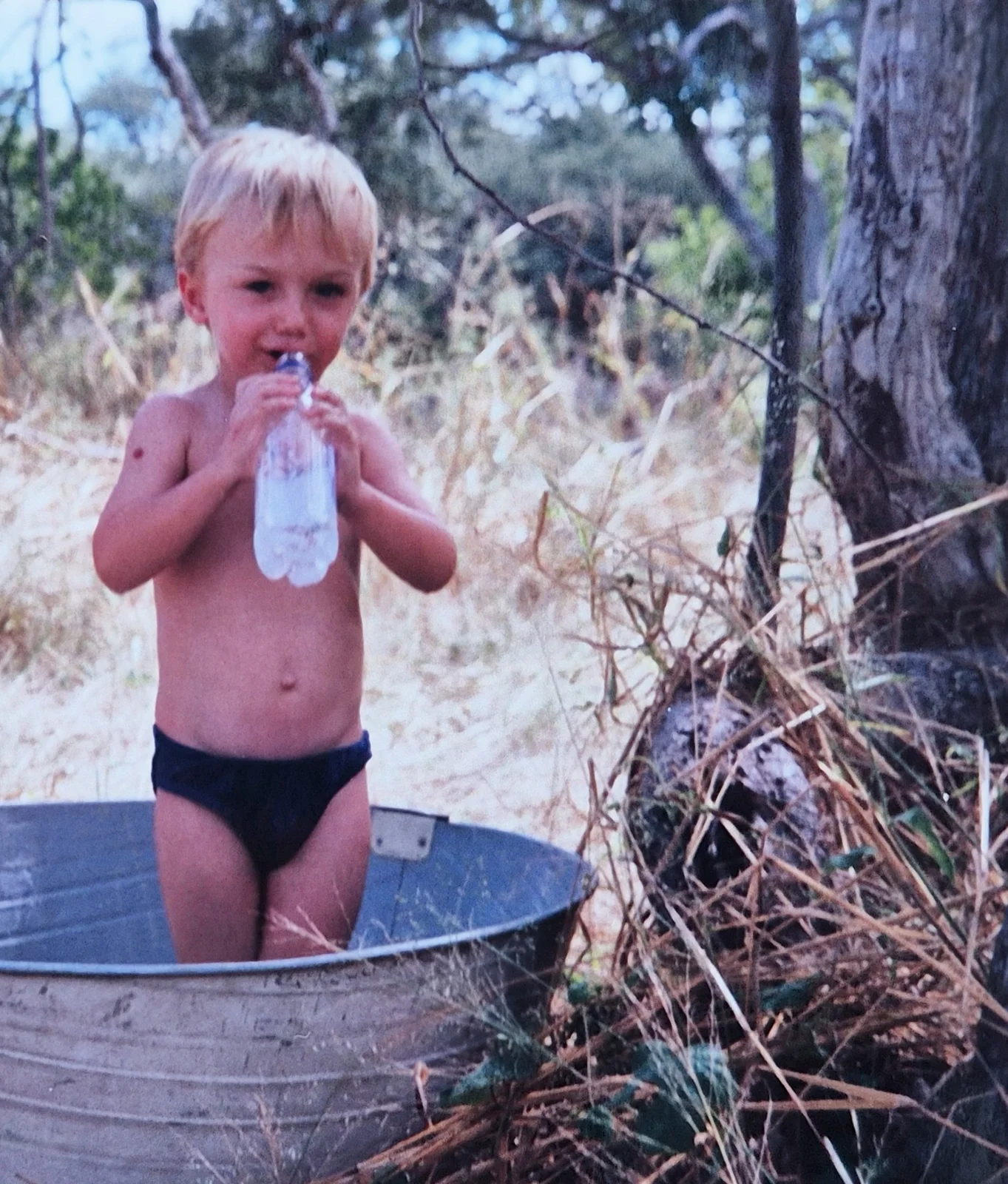 A childhood bath in the bush