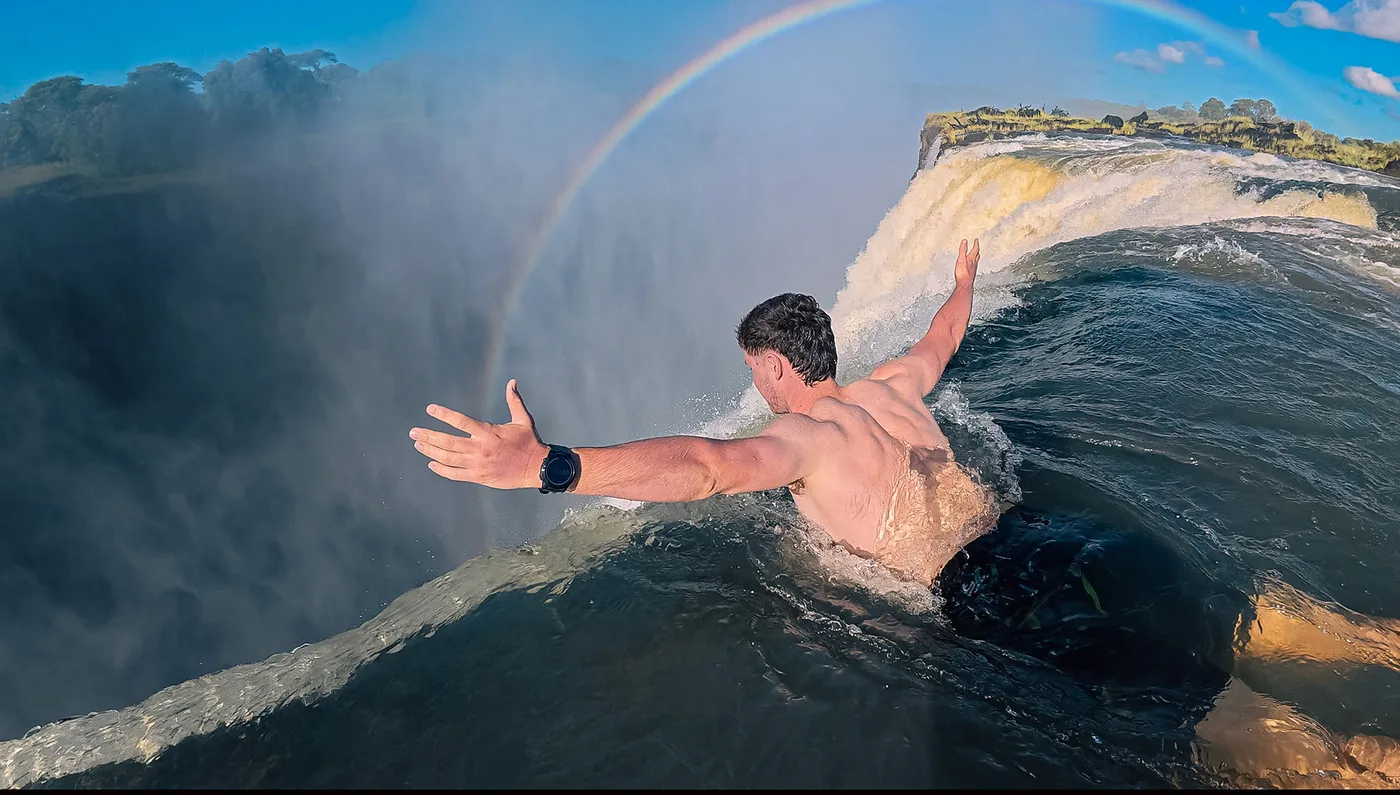 Swimmer at Victoria Falls in Zambia
