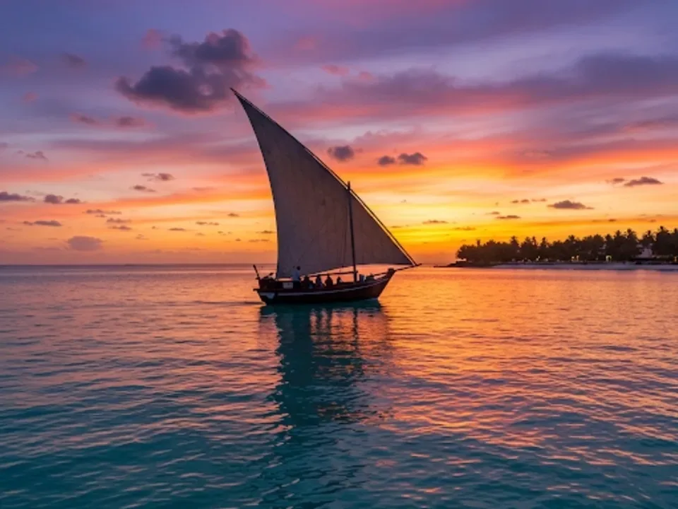 Dhow sailing at sunset in Mozambique