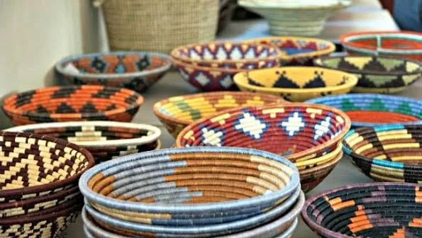 Colourful woven baskets made in Rwanda