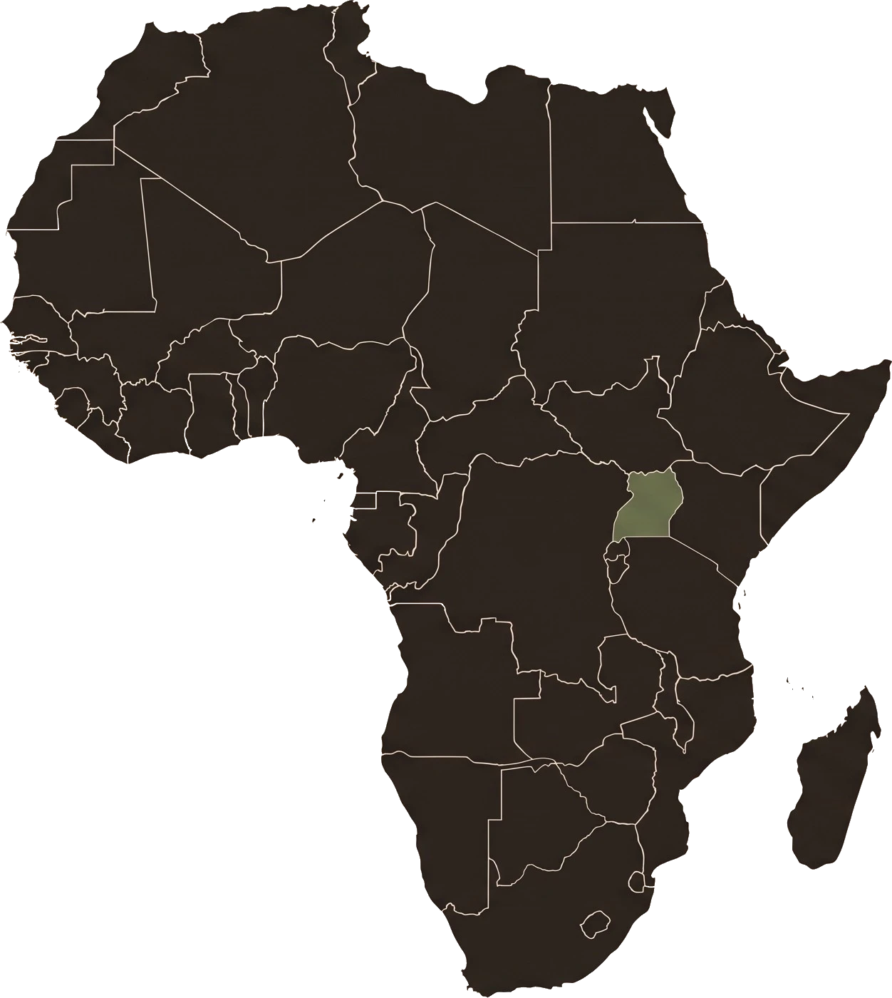 Map of Africa highlighting Uganda
