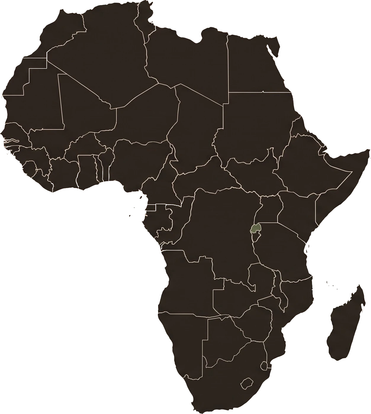 Map of Africa highlighting Rwanda