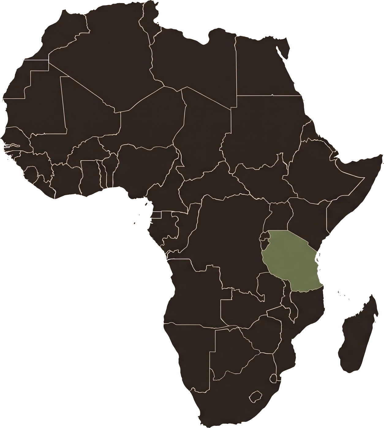 Map of Africa highlighting Tanzania