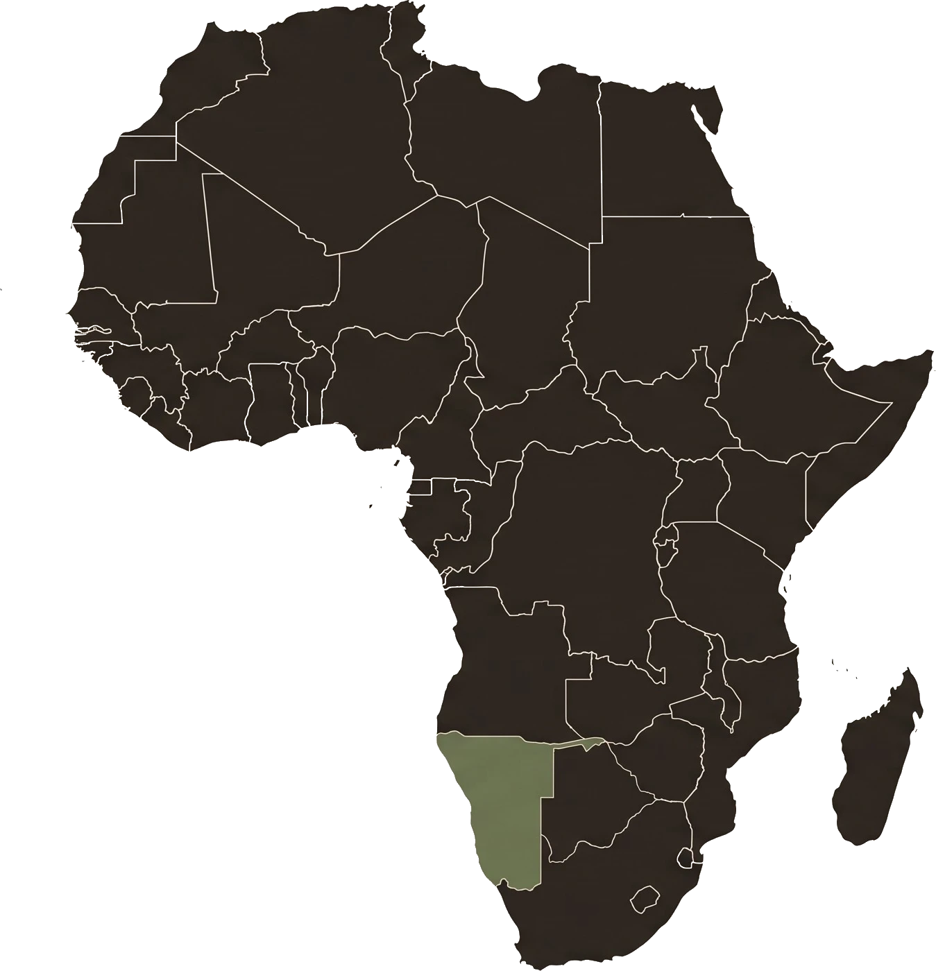 Map of Africa highlighting Namibia