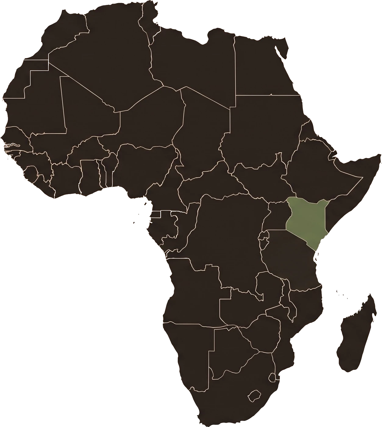Map of Africa highlighting Kenya