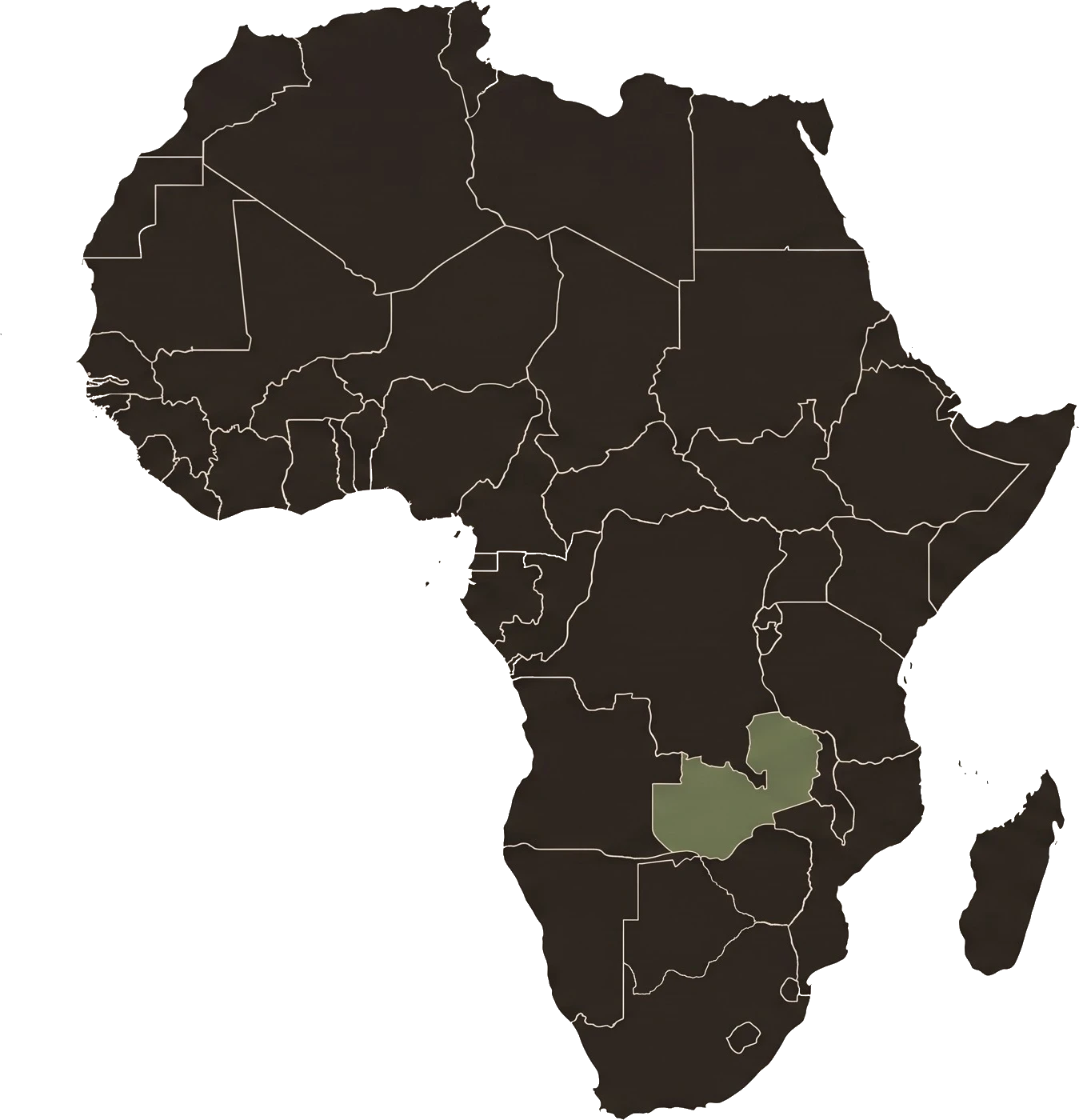 Map of Africa highlighting Zambia