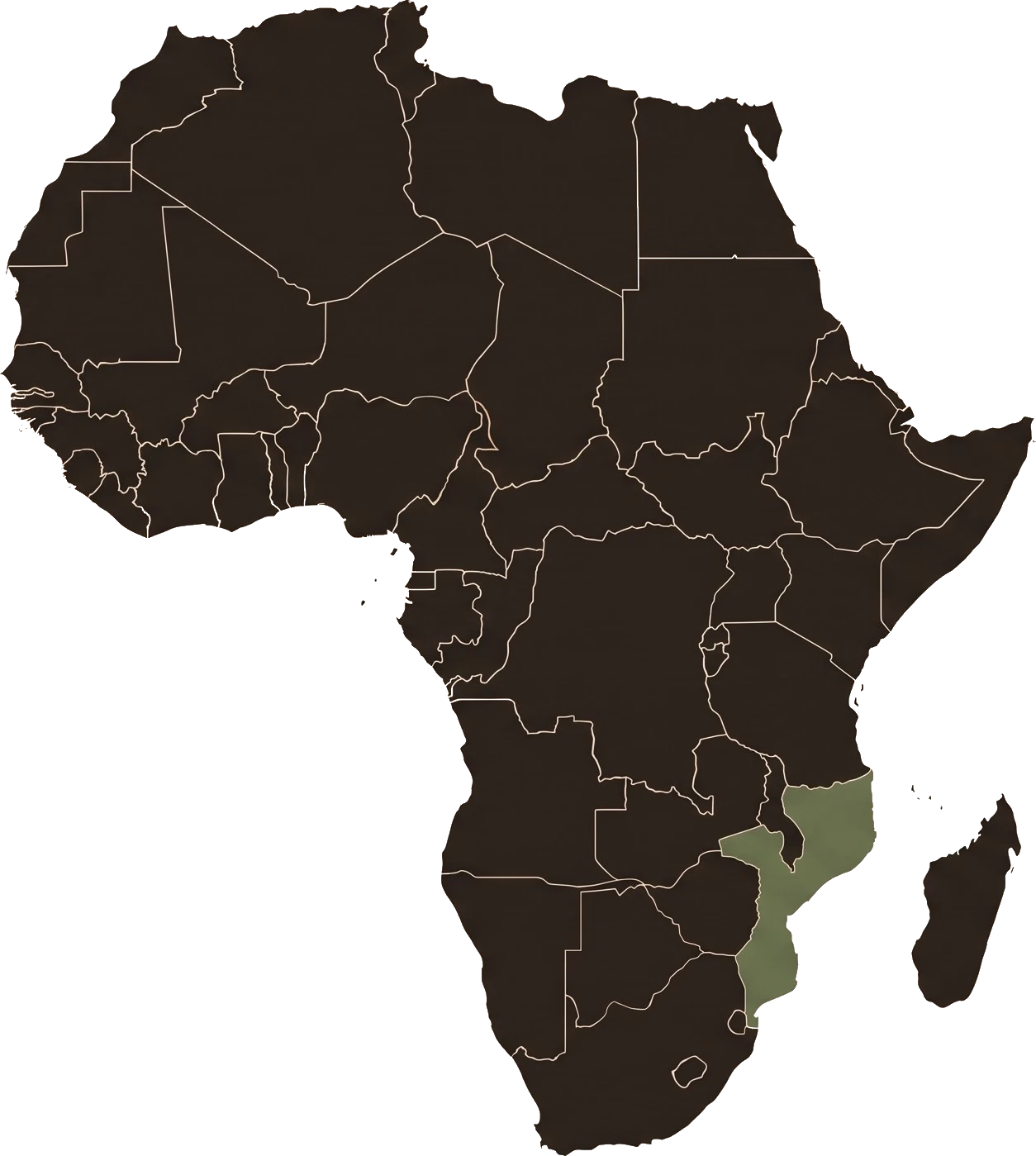 Map of Africa highlighting Mozambique
