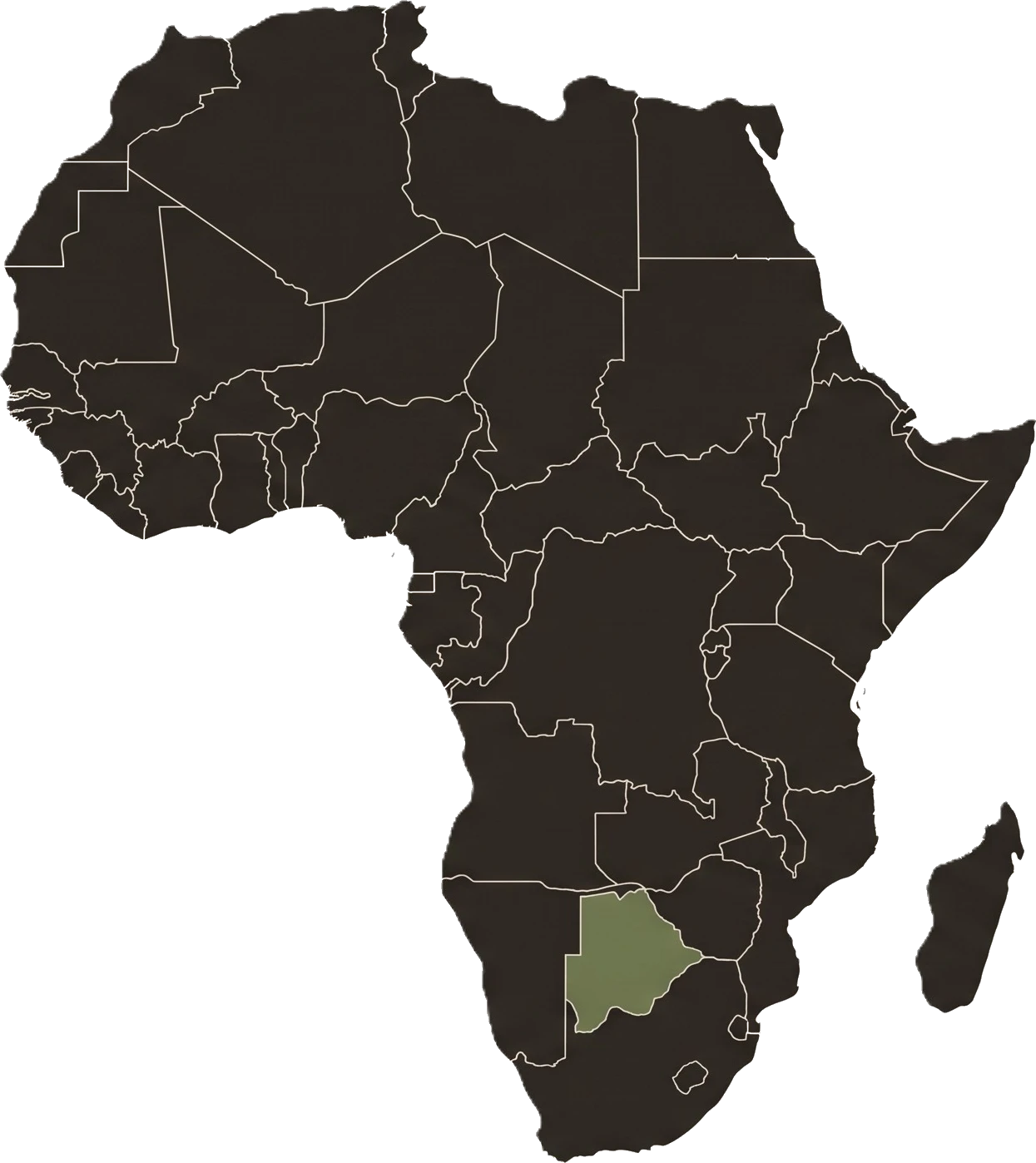 Map of Africa highlighting Botswana