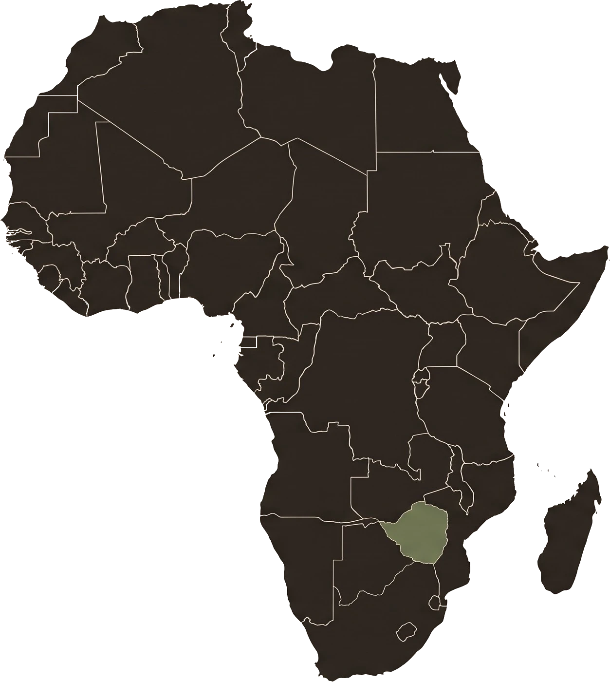 Map of Africa highlighting Zimbabwe