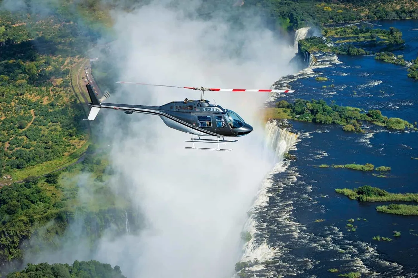 Helicopter above Victoria Falls in Zambia