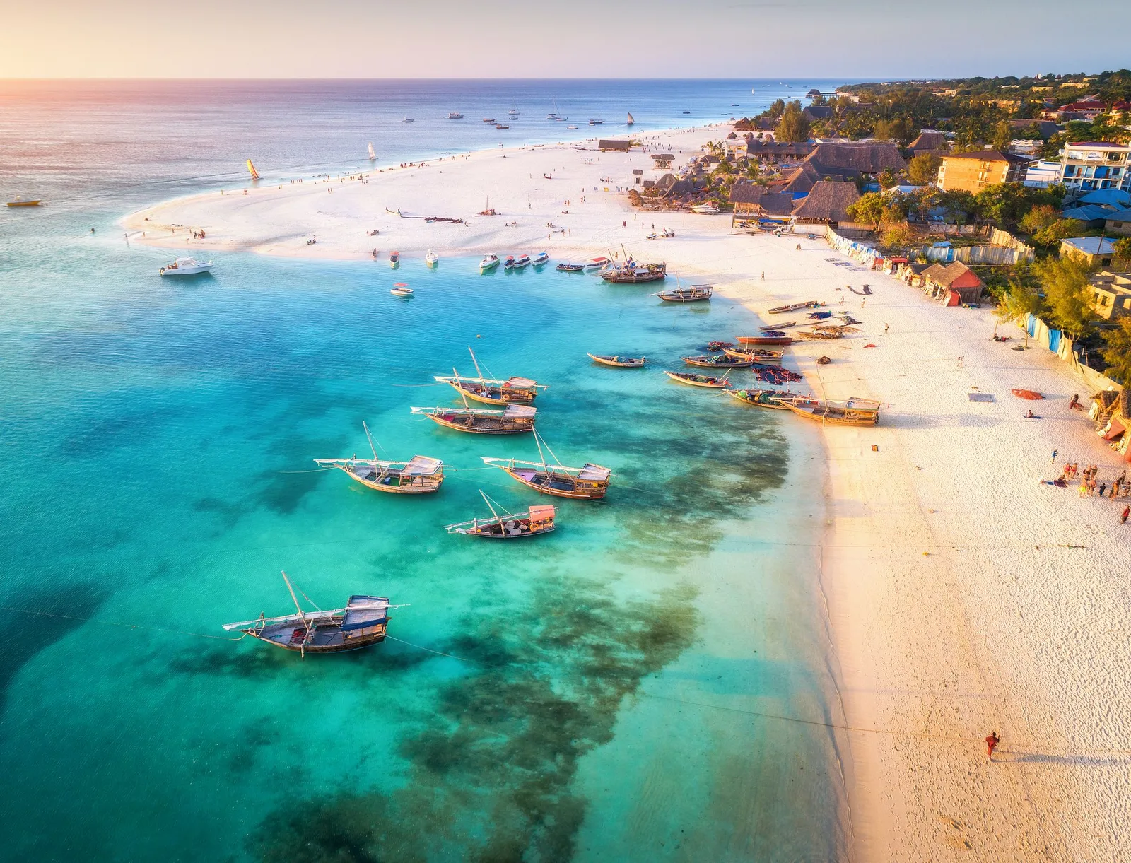 Traditional boats on a Zanzibar beach in Tanzania